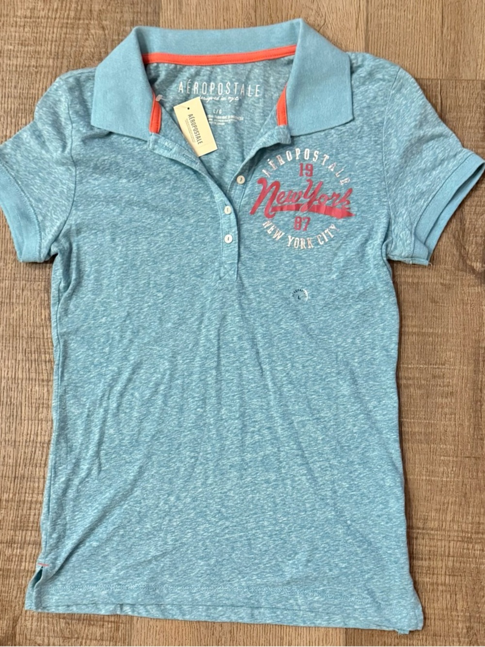 Aeropostale Polo Shirt Women’s Large Blue New York Graphic NWT